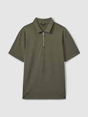 Reiss Green Smoke Albany Textured Zip-Neck Polo Shirt - Image 2 of 5