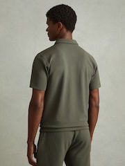 Reiss Green Smoke Albany Textured Zip-Neck Polo Shirt - Image 4 of 5