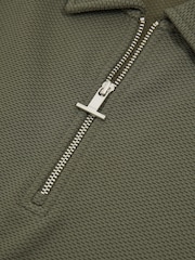 Reiss Green Smoke Albany Textured Zip-Neck Polo Shirt - Image 5 of 5