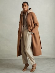 Reiss Toffee Maeve Petite Wool-Blend Double-Breasted Blindseam Coat - Image 1 of 7