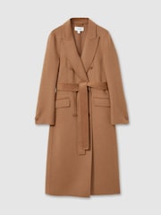 Reiss Toffee Maeve Petite Wool-Blend Double-Breasted Blindseam Coat - Image 2 of 7