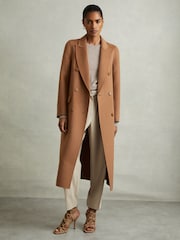Reiss Toffee Maeve Petite Wool-Blend Double-Breasted Blindseam Coat - Image 3 of 7