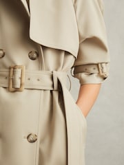 Reiss Khaki Darcie Double Breasted Belted Trench Coat - Image 3 of 8