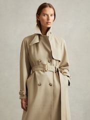 Reiss Khaki Darcie Double Breasted Belted Trench Coat - Image 4 of 8