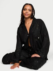 Victoria's Secret Black Foil Night Sky Flannel Long Pyjama Set - Image 1 of 1
