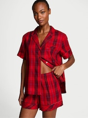 Victoria's Secret Red Laquer Tonal Plaid Flannel Short Pyjama Set - Image 1 of 1