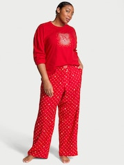 Victoria's Secret Lipstick Red Pin Dot Long Sleeve T-Shirt Flannel Pyjama Set - Image 1 of 1
