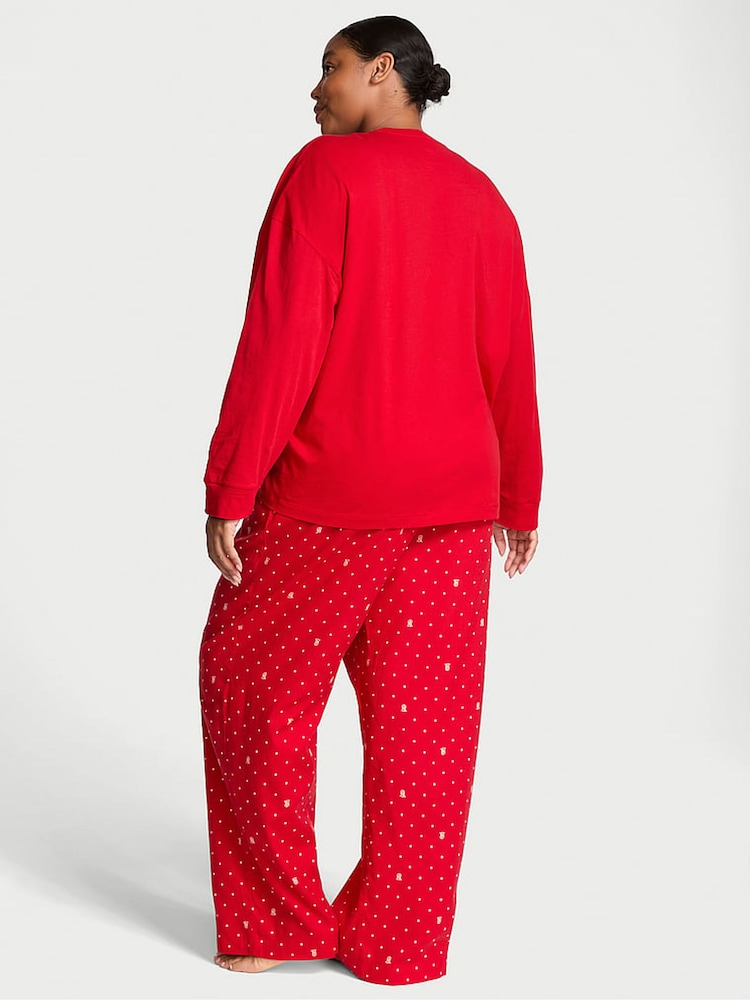 Victoria's Secret Lipstick Red Pin Dot Long Sleeve T-Shirt Flannel Pyjama Set - Image 2 of 3 Victoria's Secret Lipstick Red Pin Dot Long Sleeve T-Shirt Flannel Pyjama Set - Image 2 of 3