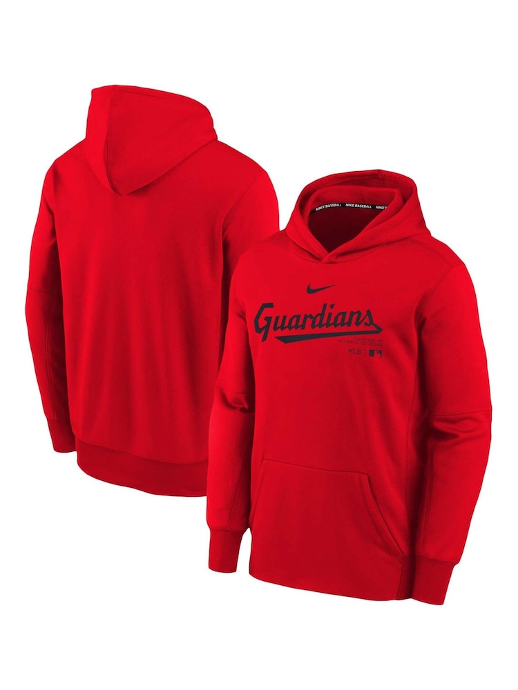 Sudadera con capucha con gráfico Therma roja de Cleveland Guardians Practice para jóvenes de Fanatics - Imagen 1 de 3