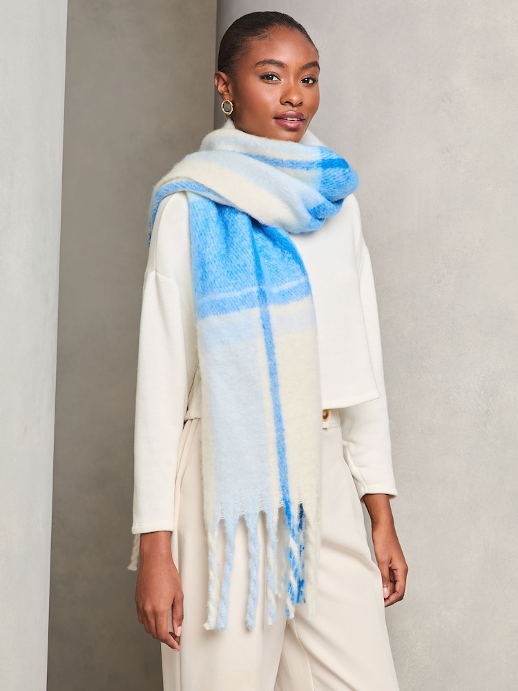Lipsy Blue Check Super Soft Brushed Oversized Scarf - Image 3 of 3