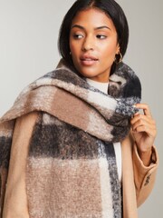 Lipsy Brown Check Super Soft Brushed Oversized Scarf - Image 2 of 4