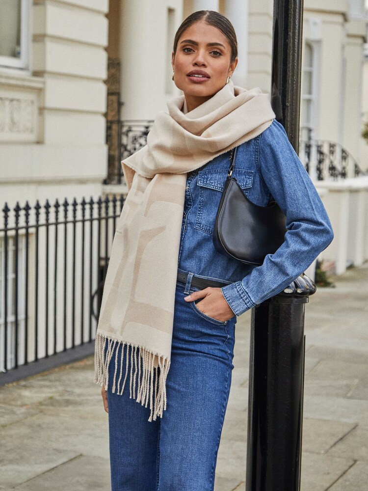 Lipsy Cream Super Soft Midweight Printed Scarf - Image 1 of 4