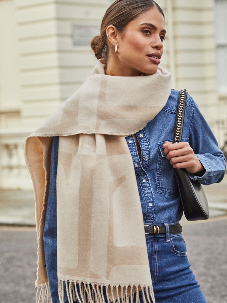 Lipsy Cream Super Soft Midweight Printed Scarf - Image 2 of 4