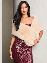 Lipsy Cream Faux Fur Scarf Shawl - Image 3 of 4