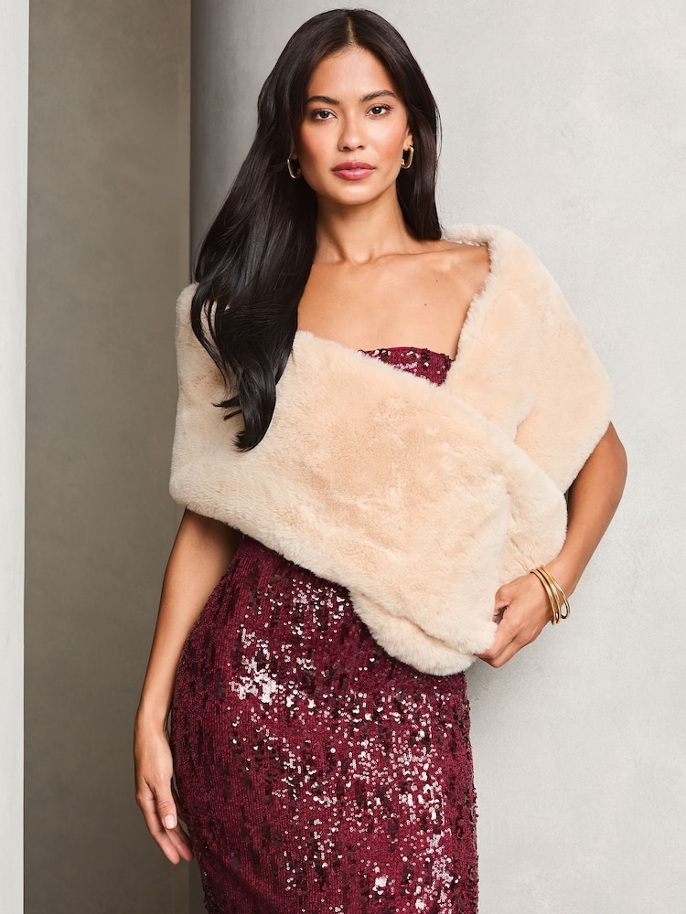 Lipsy Cream Faux Fur Scarf Shawl - Image 3 of 4