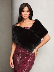 Lipsy Black Faux Fur Scarf Shawl - Image 3 of 4