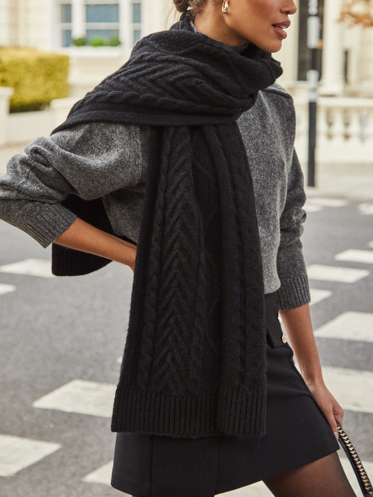 Lipsy Black Cosy Cable Scarf With Wool - Image 2 of 4
