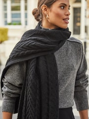 Lipsy Black Cosy Cable Scarf With Wool - Image 3 of 4