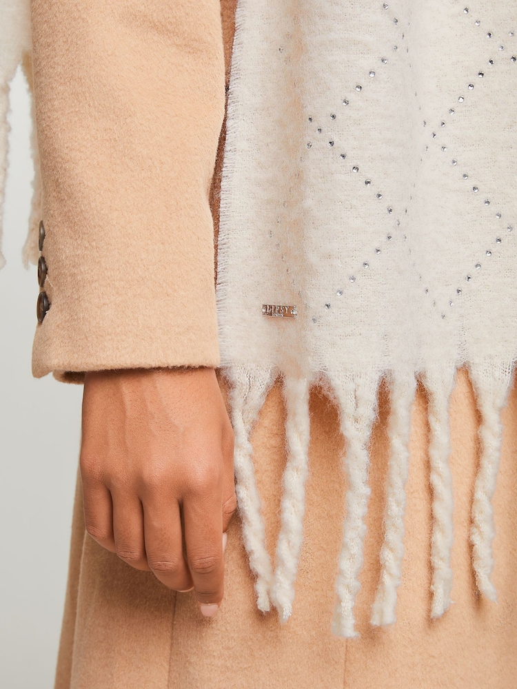 Lipsy Cream Embellished Cosy Embellished Argyle Brushed Scarf - Image 2 of 4 Lipsy Cream Embellished Cosy Embellished Argyle Brushed Scarf - Image 2 of 4