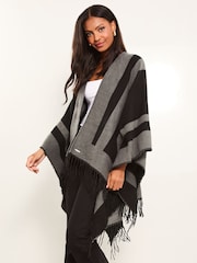 Lipsy Black Cosy Colour Block Cape with Tassels - Image 2 of 4
