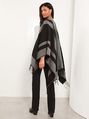 Lipsy Black Cosy Colour Block Cape with Tassels - Image 3 of 4
