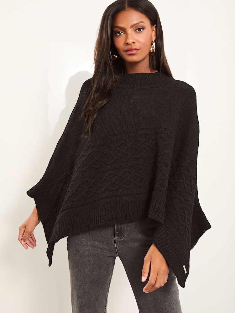 Lipsy Black Super Soft Cable Design Poncho - Image 1 of 4 Lipsy Black Super Soft Cable Design Poncho - Image 1 of 4