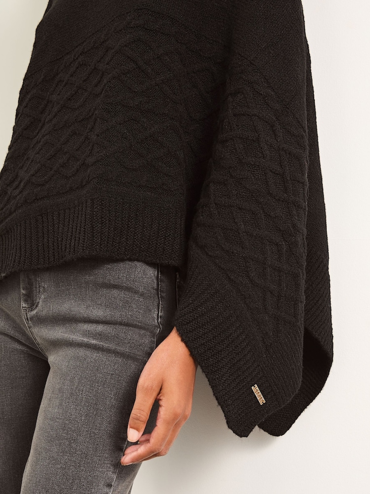 Lipsy Black Super Soft Cable Design Poncho - Image 2 of 4 Lipsy Black Super Soft Cable Design Poncho - Image 2 of 4