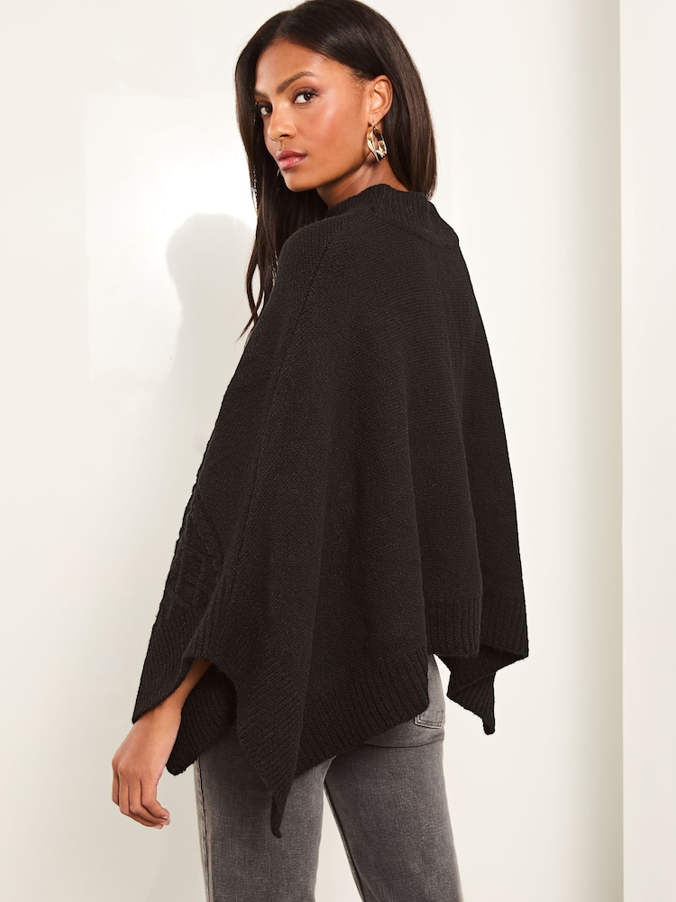 Lipsy Black Super Soft Cable Design Poncho - Image 4 of 4 Lipsy Black Super Soft Cable Design Poncho - Image 4 of 4