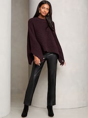 Lipsy Burgundy Red Super Soft Cable Design Poncho - Image 3 of 4
