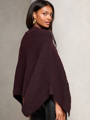 Lipsy Burgundy Red Super Soft Cable Design Poncho - Image 4 of 4