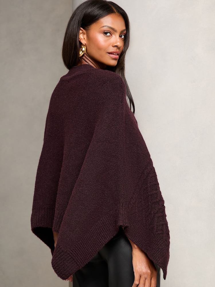 Lipsy Burgundy Red Super Soft Cable Design Poncho - Image 4 of 4