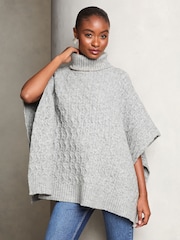 Lipsy Grey Cosy High Neck Cable Poncho - Image 1 of 4
