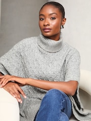 Lipsy Grey Cosy High Neck Cable Poncho - Image 2 of 4