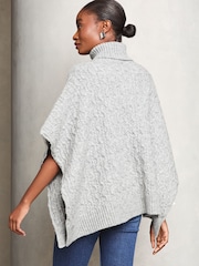 Lipsy Grey Cosy High Neck Cable Poncho - Image 4 of 4