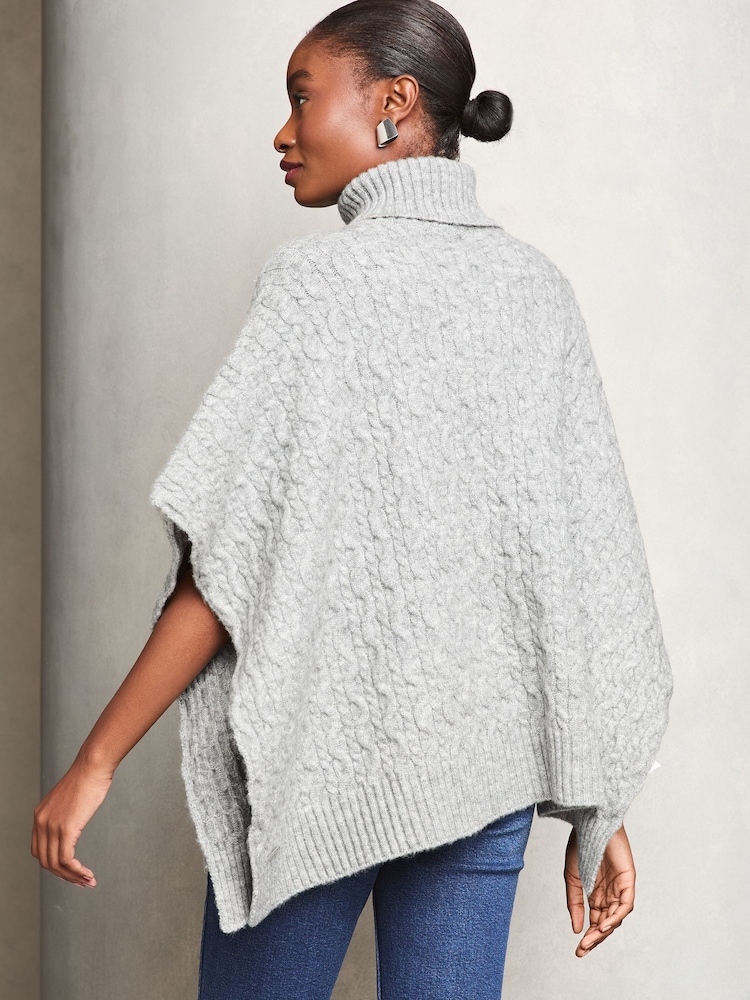 Lipsy Grey Cosy High Neck Cable Poncho - Image 4 of 4