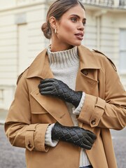 Lipsy Black Leather Quilted Studded Gloves - Image 1 of 4