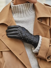 Lipsy Black Leather Quilted Studded Gloves - Image 3 of 4