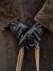 Lipsy Black Leather Quilted Studded Gloves - Image 4 of 4