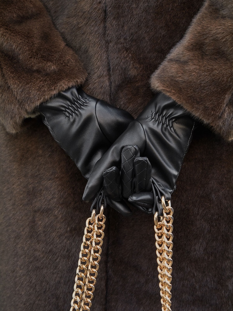 Lipsy Black Leather Quilted Studded Gloves - Image 4 of 4