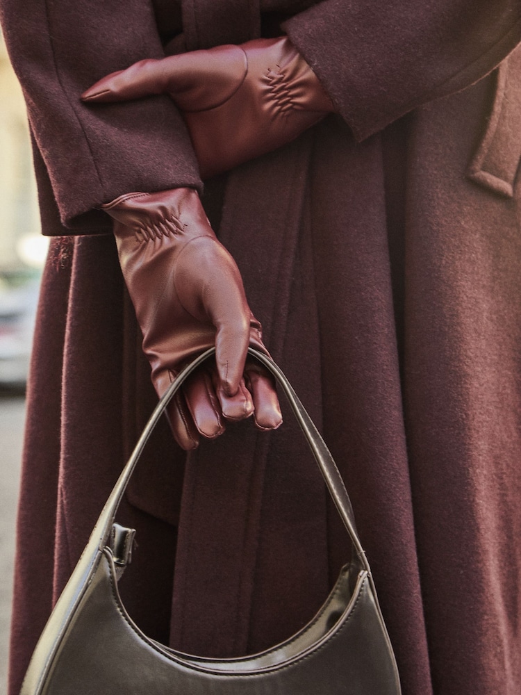Lipsy Burgundy Red Faux Leather Weave Gloves - Image 4 of 4 Lipsy Burgundy Red Faux Leather Weave Gloves - Image 4 of 4
