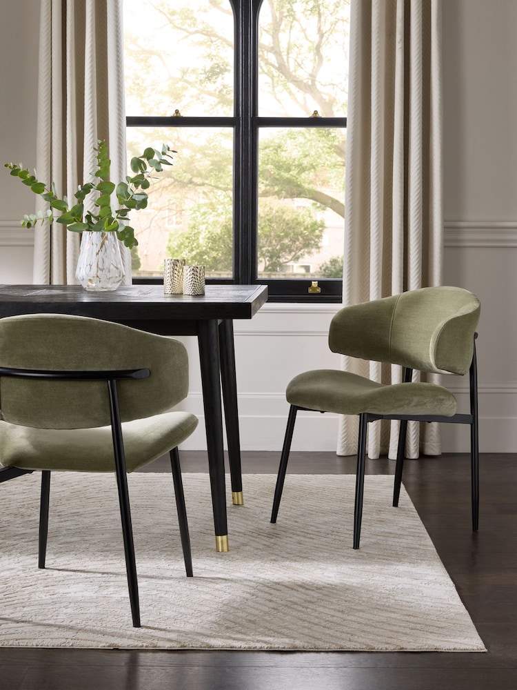 Set of 2 Relaxed Chenille Olive Green Bryer Dining Chairs - Image 1 of 9