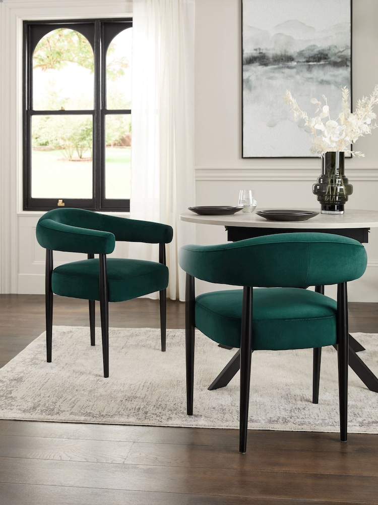 Set of 2 Soft Velvet Juniper Aire Black Leg Dining Chairs - Image 1 of 9