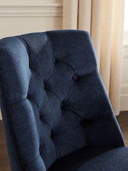 Set of 2 Fine Chenille Navy Wolton Black Leg Collection Luxe Button Dining Chairs - Image 2 of 8