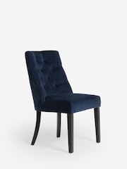 Set of 2 Fine Chenille Navy Wolton Black Leg Collection Luxe Button Dining Chairs - Image 5 of 8