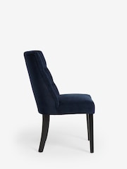 Set of 2 Fine Chenille Navy Wolton Black Leg Collection Luxe Button Dining Chairs - Image 6 of 8