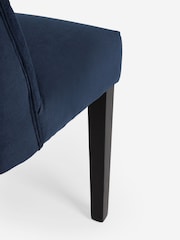 Set of 2 Fine Chenille Navy Wolton Black Leg Collection Luxe Button Dining Chairs - Image 8 of 8