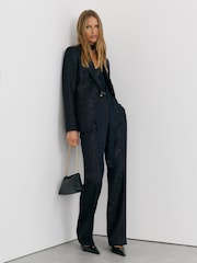 Reiss Navy Anneleise Petite Sequin-Detail Wide-Leg Woven Trousers - Image 1 of 8
