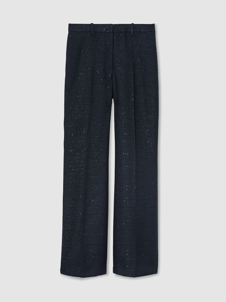 Reiss Navy Anneleise Petite Sequin-Detail Wide-Leg Woven Trousers - Image 2 of 8 Reiss Navy Anneleise Petite Sequin-Detail Wide-Leg Woven Trousers - Image 2 of 8