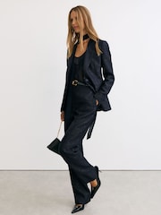 Reiss Navy Anneleise Petite Sequin-Detail Wide-Leg Woven Trousers - Image 5 of 8