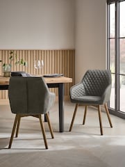 Set of 2 Monza Faux Leather Dark Grey Hamilton Dark Wood Leg Quilted Dining Chairs - Image 1 of 9
